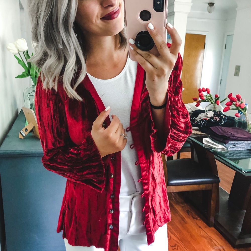 Isabella Bird Red Velvet Rayon Cardigan P - Picture 2 of 6